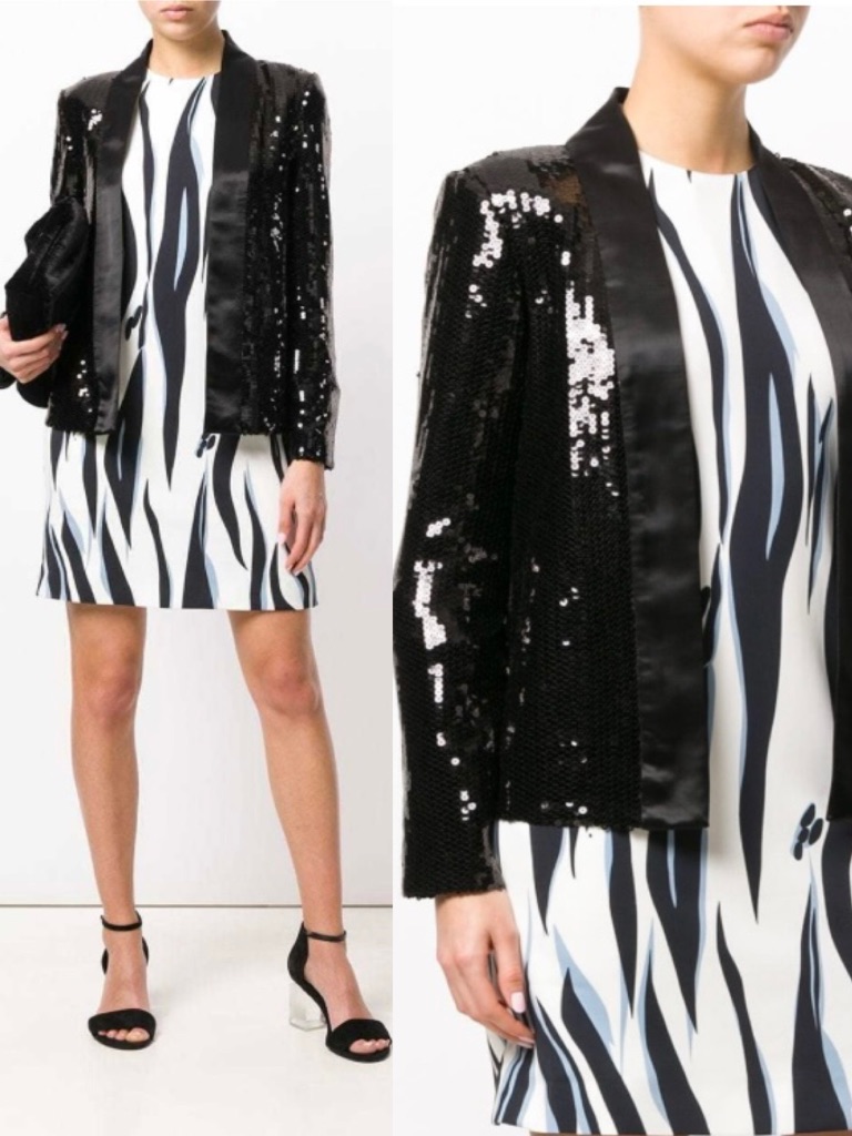 Victoria By Victoria Beckham Sequin Tux Embellished Jacket Black Size 6
